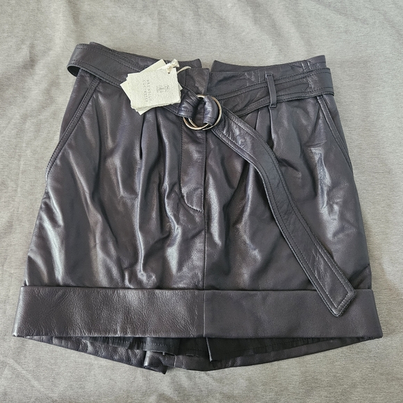 Brunello Cucinelli Black Napa Leather Mini Skirt Size US 2 IT 38 - Picture 3 of 9